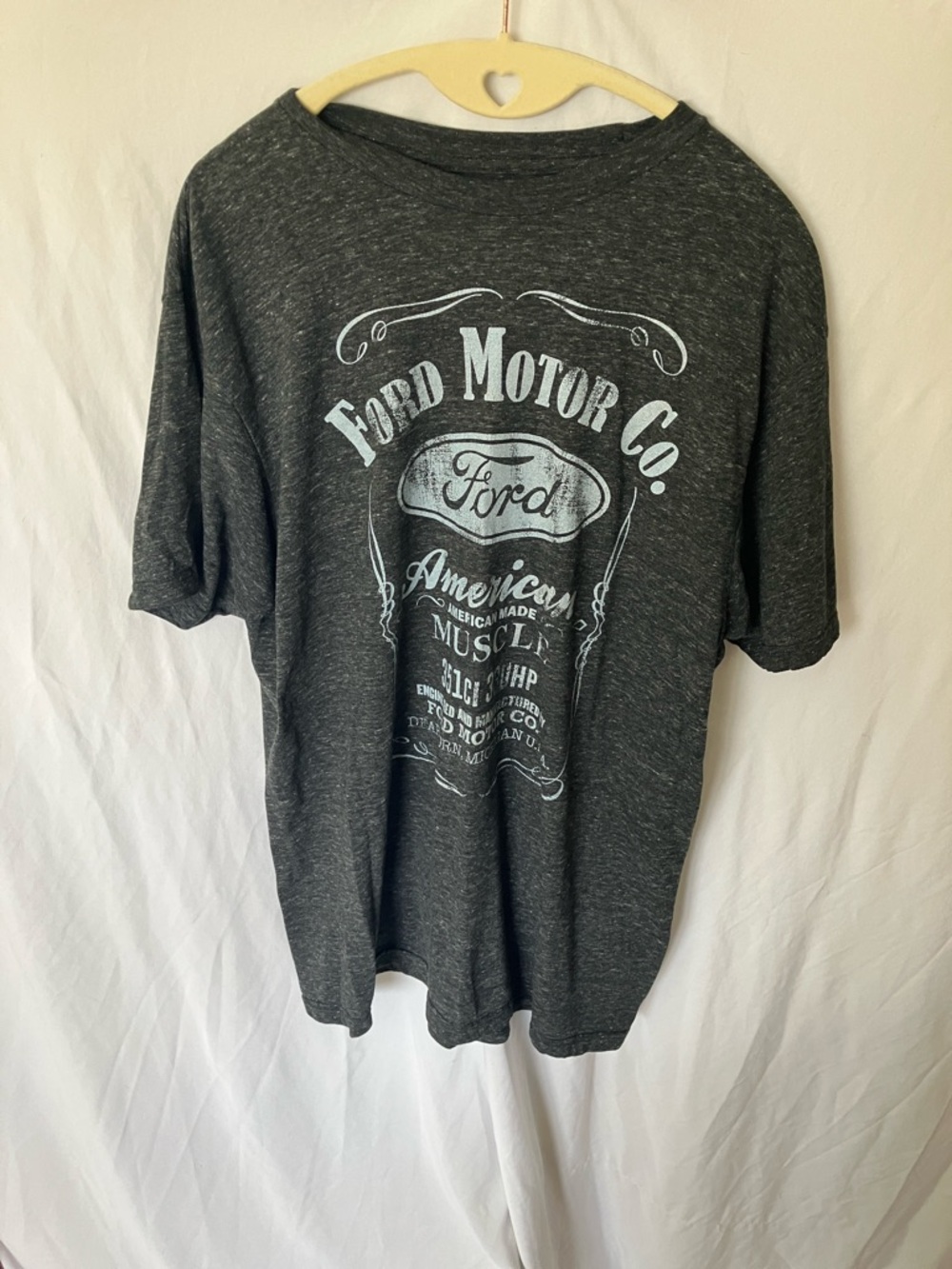 Ford: Charcoal Mustang Graphic Short Sleeve Tee- White Print- L